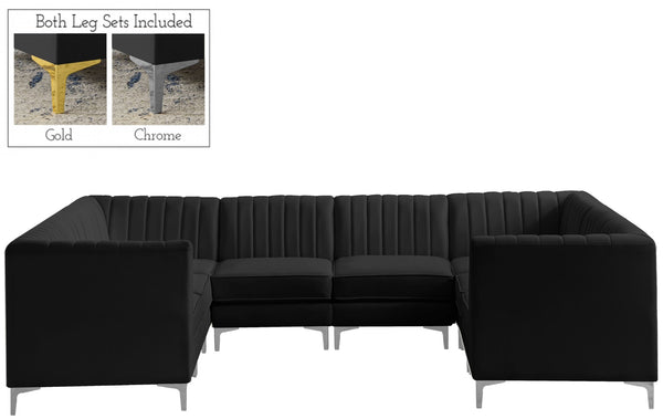 Alina Velvet / Engineered Wood / Metal / Foam Contemporary Black Velvet Modular Sectional - 119" W x 93" D x 31" H
