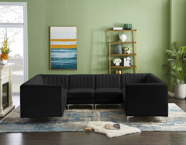 Alina Velvet / Engineered Wood / Metal / Foam Contemporary Black Velvet Modular Sectional - 119" W x 93" D x 31" H