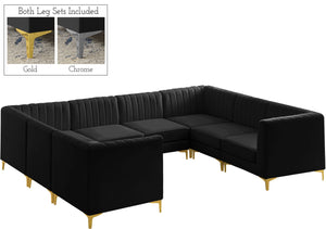 Alina Velvet / Engineered Wood / Metal / Foam Contemporary Black Velvet Modular Sectional - 119" W x 93" D x 31" H