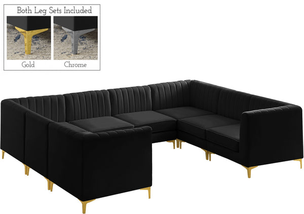 Alina Velvet / Engineered Wood / Metal / Foam Contemporary Black Velvet Modular Sectional - 119" W x 93" D x 31" H