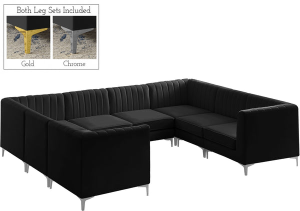Alina Velvet / Engineered Wood / Metal / Foam Contemporary Black Velvet Modular Sectional - 119" W x 93" D x 31" H