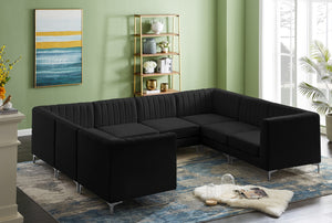 Alina Velvet / Engineered Wood / Metal / Foam Contemporary Black Velvet Modular Sectional - 119" W x 93" D x 31" H
