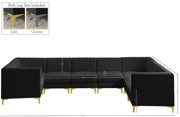 Alina Velvet / Engineered Wood / Metal / Foam Contemporary Black Velvet Modular Sectional - 145" W x 93" D x 31" H