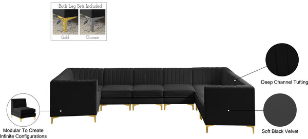 Alina Velvet / Engineered Wood / Metal / Foam Contemporary Black Velvet Modular Sectional - 145" W x 93" D x 31" H
