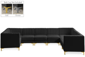 Alina Velvet / Engineered Wood / Metal / Foam Contemporary Black Velvet Modular Sectional - 145" W x 93" D x 31" H