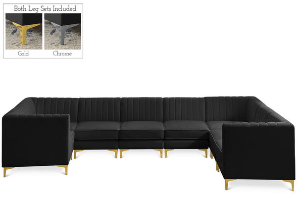 Alina Velvet / Engineered Wood / Metal / Foam Contemporary Black Velvet Modular Sectional - 145" W x 93" D x 31" H