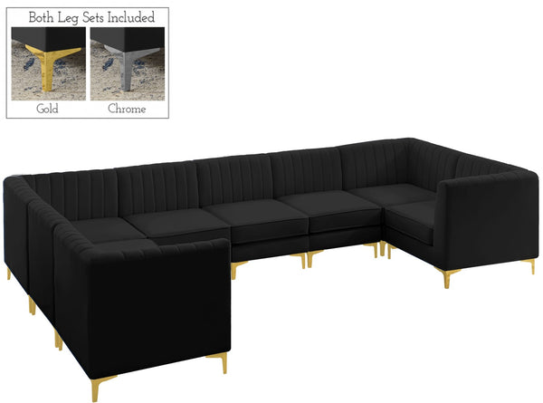 Alina Velvet / Engineered Wood / Metal / Foam Contemporary Black Velvet Modular Sectional - 145" W x 93" D x 31" H