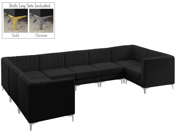 Alina Velvet / Engineered Wood / Metal / Foam Contemporary Black Velvet Modular Sectional - 145" W x 93" D x 31" H