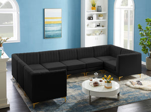 Alina Velvet / Engineered Wood / Metal / Foam Contemporary Black Velvet Modular Sectional - 145" W x 93" D x 31" H