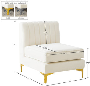 Alina Velvet / Engineered Wood / Metal / Foam Contemporary Cream Velvet Armless Chair - 26" W x 33.5" D x 31" H