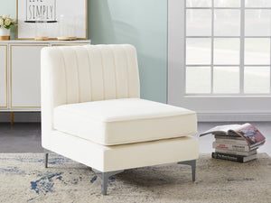 Alina Velvet / Engineered Wood / Metal / Foam Contemporary Cream Velvet Armless Chair - 26" W x 33.5" D x 31" H
