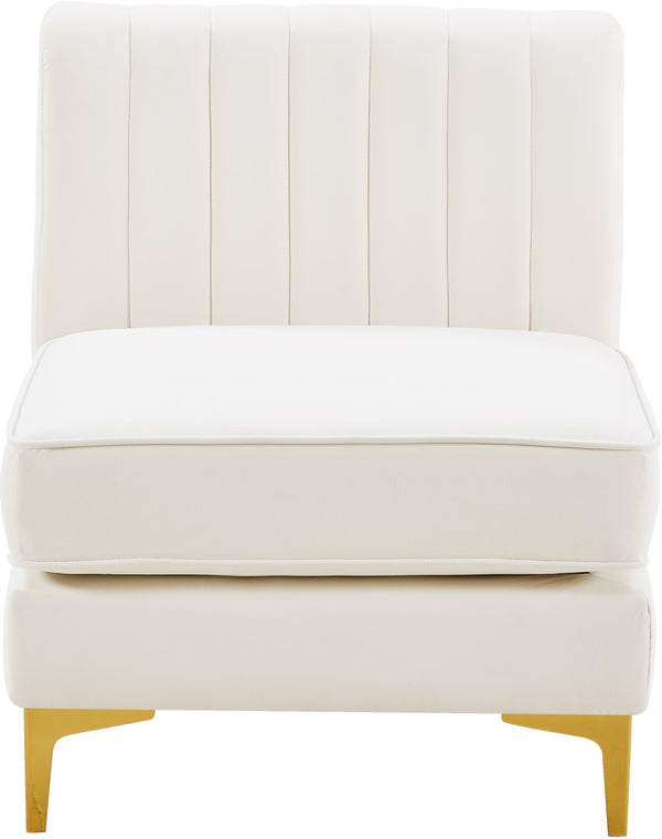 Alina Velvet / Engineered Wood / Metal / Foam Contemporary Cream Velvet Armless Chair - 26" W x 33.5" D x 31" H