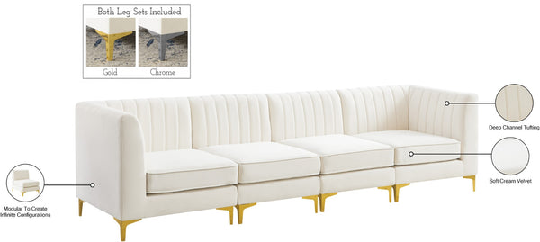 Alina Velvet / Engineered Wood / Metal / Foam Contemporary Cream Velvet Modular Sofa - 119" W x 33.5" D x 31" H