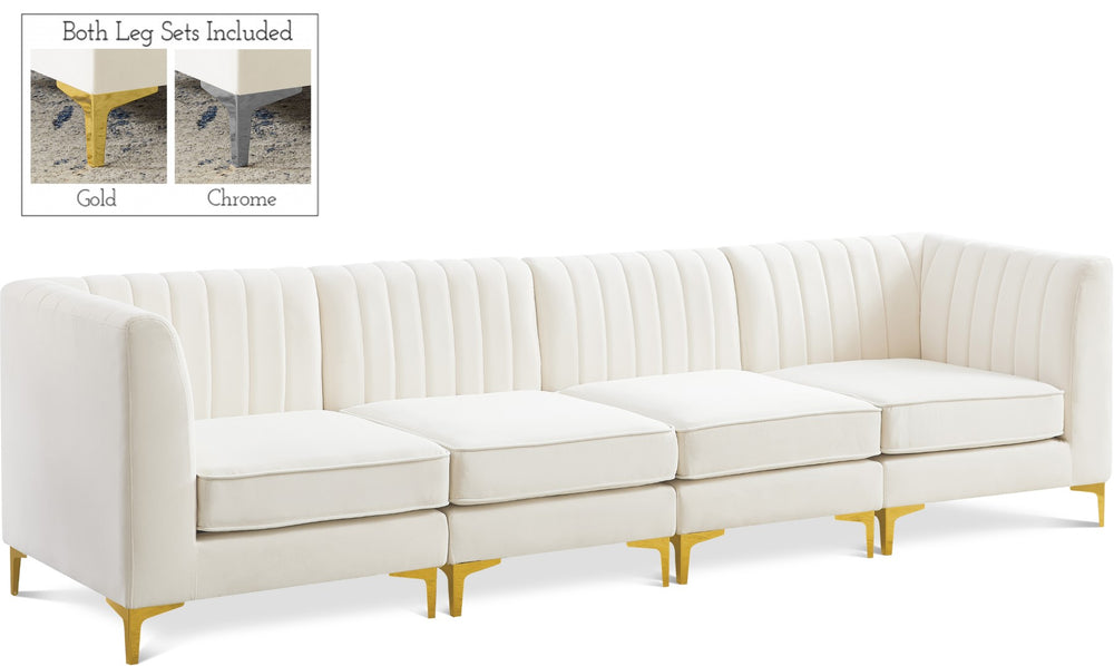 Alina Velvet / Engineered Wood / Metal / Foam Contemporary Cream Velvet Modular Sofa - 119" W x 33.5" D x 31" H