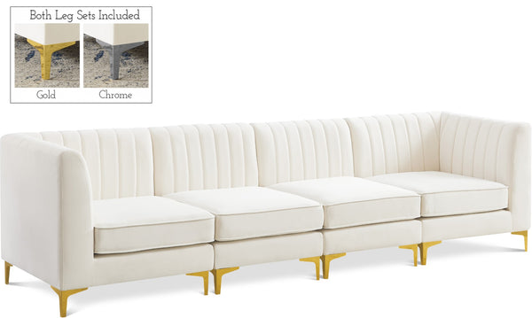 Alina Velvet / Engineered Wood / Metal / Foam Contemporary Cream Velvet Modular Sofa - 119" W x 33.5" D x 31" H