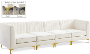 Alina Velvet / Engineered Wood / Metal / Foam Contemporary Cream Velvet Modular Sofa - 119" W x 33.5" D x 31" H