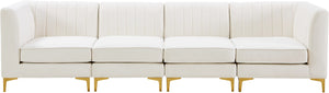 Alina Velvet / Engineered Wood / Metal / Foam Contemporary Cream Velvet Modular Sofa - 119" W x 33.5" D x 31" H