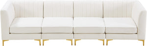 Alina Velvet / Engineered Wood / Metal / Foam Contemporary Cream Velvet Modular Sofa - 119" W x 33.5" D x 31" H
