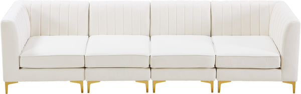 Alina Velvet / Engineered Wood / Metal / Foam Contemporary Cream Velvet Modular Sofa - 119" W x 33.5" D x 31" H
