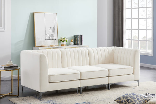 Alina Velvet / Engineered Wood / Metal / Foam Contemporary Cream Velvet Modular Sofa - 93" W x 33.5" D x 31" H