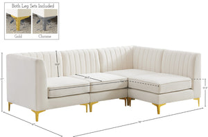 Alina Velvet / Engineered Wood / Metal / Foam Contemporary Cream Velvet Modular Sectional - 93" W x 67" D x 31" H