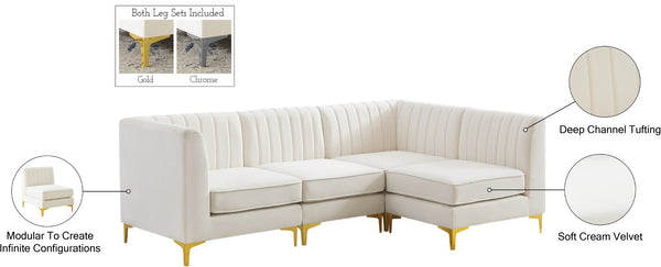 Alina Velvet / Engineered Wood / Metal / Foam Contemporary Cream Velvet Modular Sectional - 93" W x 67" D x 31" H