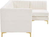 Alina Velvet / Engineered Wood / Metal / Foam Contemporary Cream Velvet Modular Sectional - 93" W x 67" D x 31" H