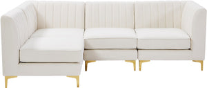 Alina Velvet / Engineered Wood / Metal / Foam Contemporary Cream Velvet Modular Sectional - 93" W x 67" D x 31" H