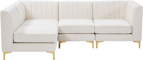 Alina Velvet / Engineered Wood / Metal / Foam Contemporary Cream Velvet Modular Sectional - 93" W x 67" D x 31" H