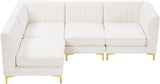 Alina Velvet / Engineered Wood / Metal / Foam Contemporary Cream Velvet Modular Sectional - 93" W x 67" D x 31" H