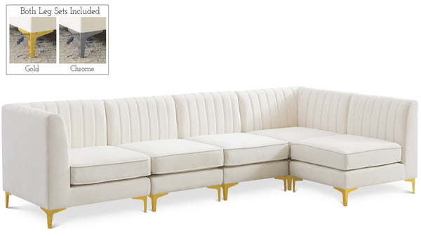 Alina Velvet / Engineered Wood / Metal / Foam Contemporary Cream Velvet Modular Sectional - 119" W x 59.5" D x 31" H