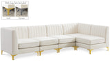 Alina Velvet / Engineered Wood / Metal / Foam Contemporary Cream Velvet Modular Sectional - 119" W x 59.5" D x 31" H