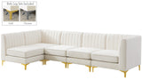 Alina Velvet / Engineered Wood / Metal / Foam Contemporary Cream Velvet Modular Sectional - 119" W x 59.5" D x 31" H