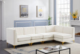 Alina Velvet / Engineered Wood / Metal / Foam Contemporary Cream Velvet Modular Sectional - 119" W x 59.5" D x 31" H