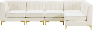Alina Velvet / Engineered Wood / Metal / Foam Contemporary Cream Velvet Modular Sectional - 119" W x 59.5" D x 31" H