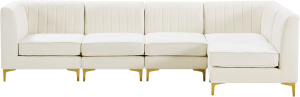 Alina Velvet / Engineered Wood / Metal / Foam Contemporary Cream Velvet Modular Sectional - 119" W x 59.5" D x 31" H