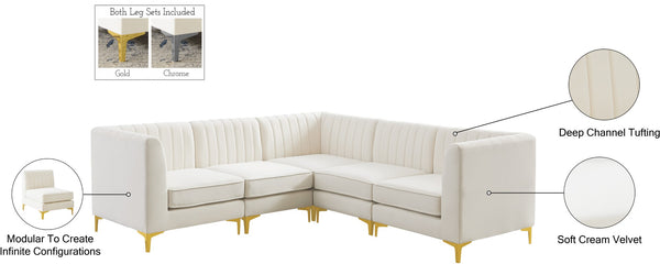 Alina Velvet / Engineered Wood / Metal / Foam Contemporary Cream Velvet Modular Sectional - 93" W x 93" D x 31" H