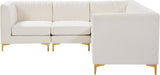 Alina Velvet / Engineered Wood / Metal / Foam Contemporary Cream Velvet Modular Sectional - 93" W x 93" D x 31" H