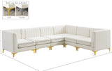 Alina Velvet / Engineered Wood / Metal / Foam Contemporary Cream Velvet Modular Sectional - 119" W x 93" D x 31" H