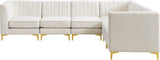 Alina Velvet / Engineered Wood / Metal / Foam Contemporary Cream Velvet Modular Sectional - 119" W x 93" D x 31" H