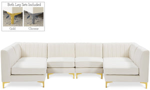 Alina Velvet / Engineered Wood / Metal / Foam Contemporary Cream Velvet Modular Sectional - 119" W x 59.5" D x 31" H