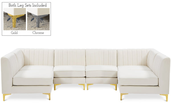 Alina Velvet / Engineered Wood / Metal / Foam Contemporary Cream Velvet Modular Sectional - 119" W x 59.5" D x 31" H