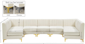 Alina Velvet / Engineered Wood / Metal / Foam Contemporary Cream Velvet Modular Sectional - 145" W x 59.5" D x 31" H