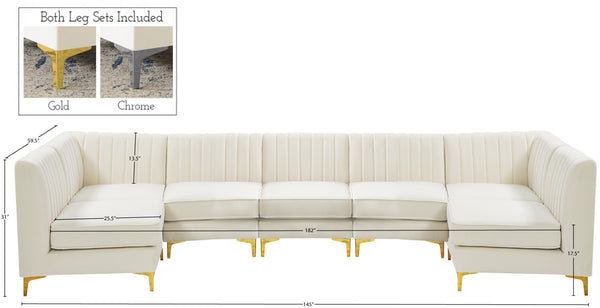 Alina Velvet / Engineered Wood / Metal / Foam Contemporary Cream Velvet Modular Sectional - 145" W x 59.5" D x 31" H