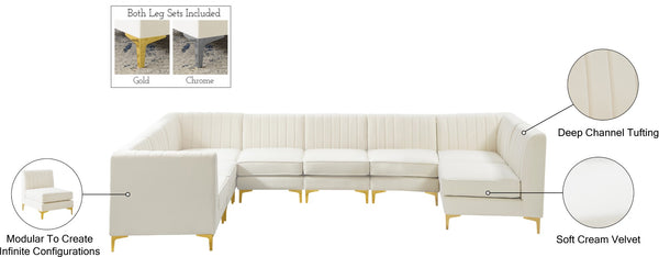 Alina Velvet / Engineered Wood / Metal / Foam Contemporary Cream Velvet Modular Sectional - 119" W x 119" D x 31" H