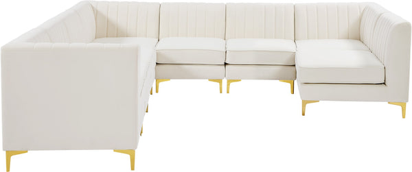 Alina Velvet / Engineered Wood / Metal / Foam Contemporary Cream Velvet Modular Sectional - 119" W x 119" D x 31" H