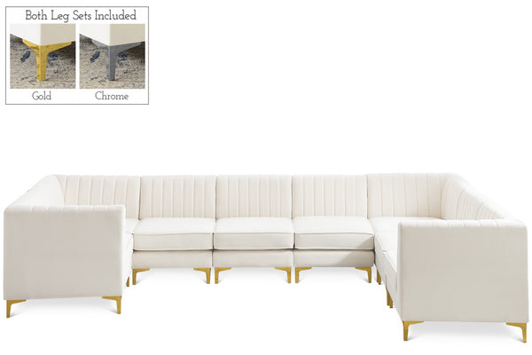 Alina Velvet / Engineered Wood / Metal / Foam Contemporary Cream Velvet Modular Sectional - 145" W x 93" D x 31" H