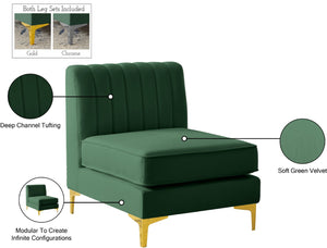 Alina Velvet / Engineered Wood / Metal / Foam Contemporary Green Velvet Armless Chair - 26" W x 33.5" D x 31" H