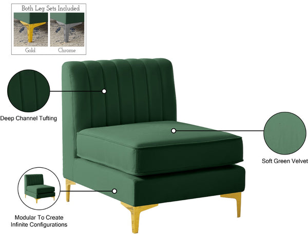 Alina Velvet / Engineered Wood / Metal / Foam Contemporary Green Velvet Armless Chair - 26" W x 33.5" D x 31" H