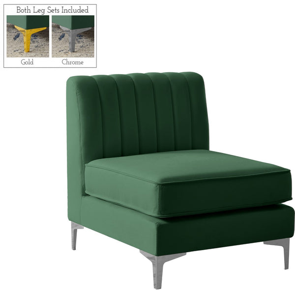 Alina Velvet / Engineered Wood / Metal / Foam Contemporary Green Velvet Armless Chair - 26" W x 33.5" D x 31" H